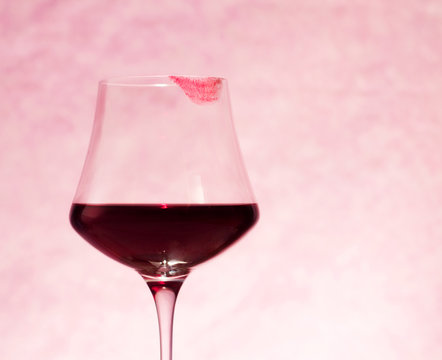 Red Wine Glass With Lipstick Track