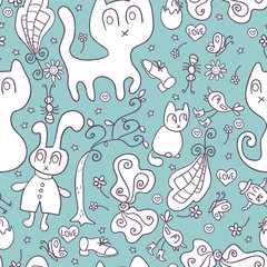 Seamless pattern with cute childlike doodles