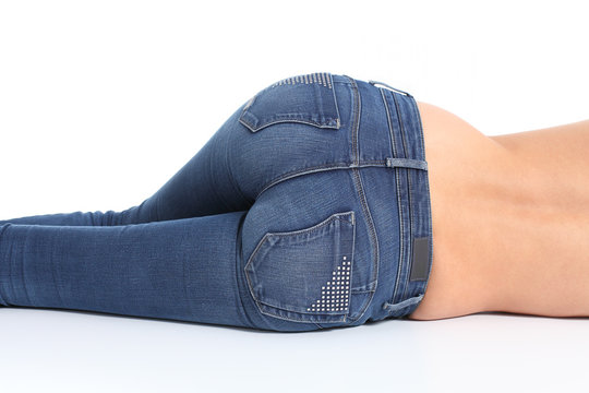 Back view of woman bottom with blue jeans