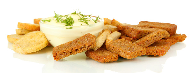 Crackers  and sauce, isolated on white