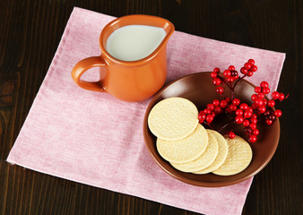 Dairy products on a wooden background