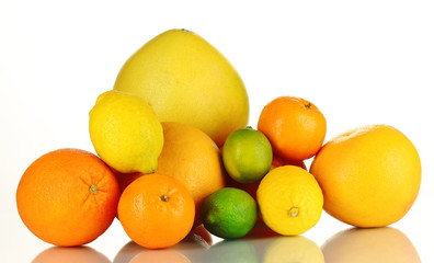 Lots ripe citrus isolated on white