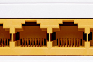 Network connection socket,  RJ-45. Macro.