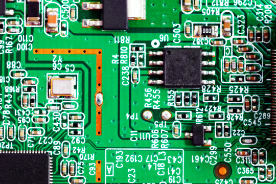 Close-up of electronic circuit board. Macro