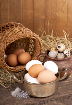 eggs on old wooden background