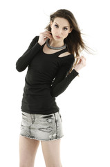 Young Woman wearing a mini skirt posing