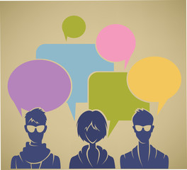 chatting youth, vector background with people silhouettes and sp