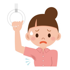 脇の汗染みを気にする女性