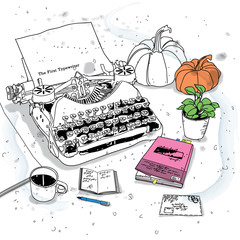 still life with a vintage typewriter - 51748477