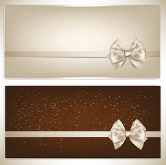 Gorgeous gift cards with white bows and copy space. Vector illus