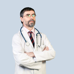 Portrait of serious middle-aged doctor with stethoscope