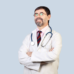 Portrait of happy middle-aged doctor with stethoscope