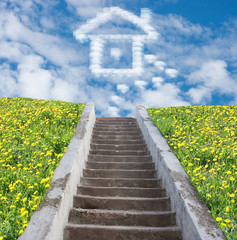 stair to sky and house from clouds, collage