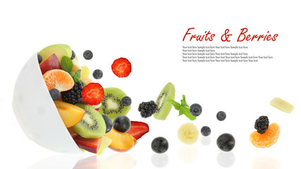 Fresh fruits coming out from a bowl - Powered by Adobe