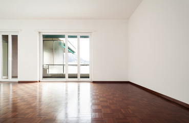 Fototapeta premium Interior empty, white walls parquet floor