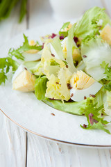 light spring salad with fresh herbs and eggs