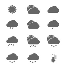 Grey weather icons on white
