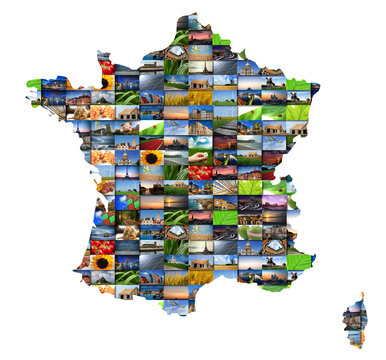 Mosaique de photos dans une carte de France