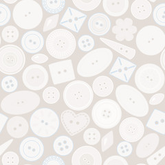 White buttons on light gray subtle seamless pattern, vector