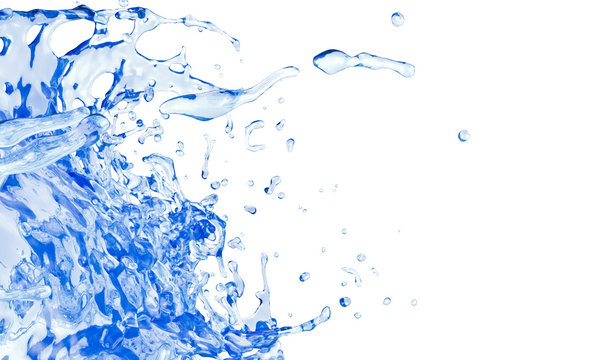 blue water splash, isolated on white