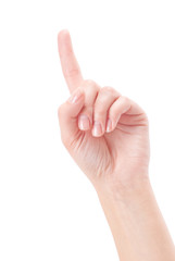 Hand with index finger, isolated on a white background