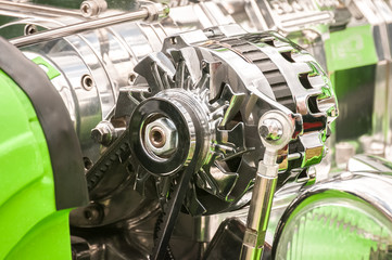 hotrod vehicle alternator and engine bay closeup - 51760628