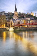 night view from St Georges footbridge in Lyon city