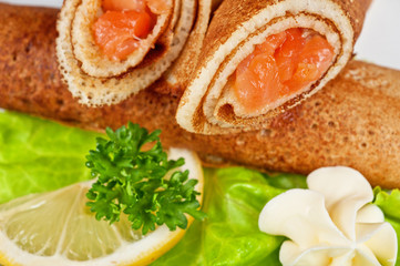 Pancakes with salmon