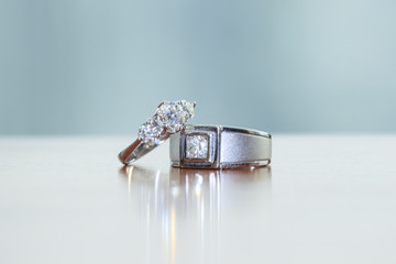 diamond ring on elegant blue background