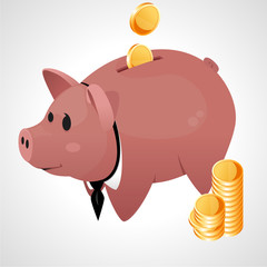 piggy bank and coins with tie