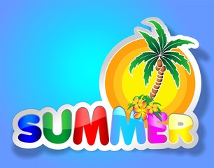 Fototapeta na wymiar Colorful Summer Sticker-Adesivo Estate con Palma-Vector