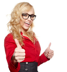 Happy smiling business woman with ok hand sign