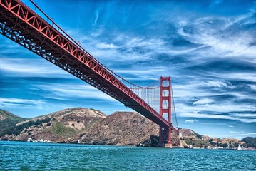 Golden Gate bridge, view from the boat, San Francisco, CA.