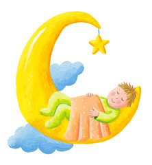 Baby sleeps on the moon