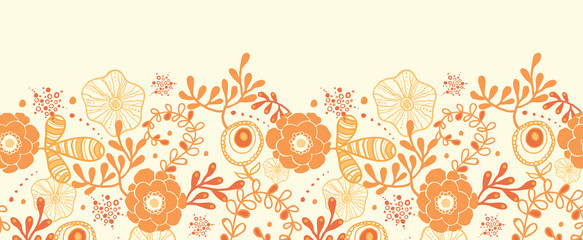 Vector golden florals elegant horizontal border seamless pattern