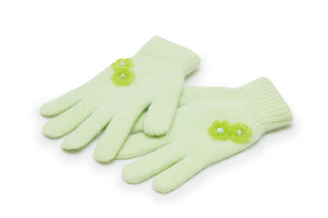 woman knitted gloves, isolated on white