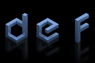 cubical 3d font letters d e f