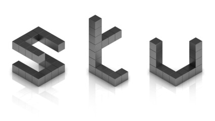 cubical 3d font letters s t u