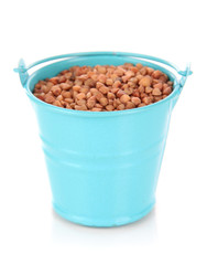 Bucket with grains isolated on white