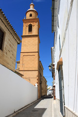 Osuna street, with church tower Andalusia, Spain