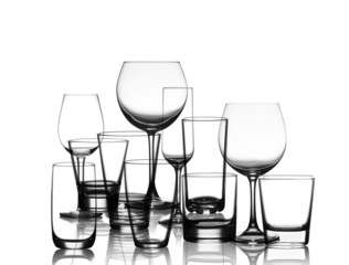 collection of cup glasses isolated on a white background