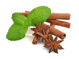 Sticks of cinnamon with mint and anise