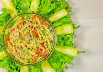 Home made Thai mango fruit salad, Somtam.