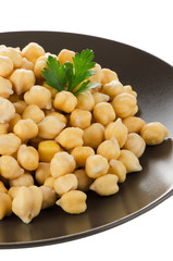 Chickpeas in a brown plate