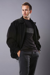 Obraz premium Young man in leather jacket