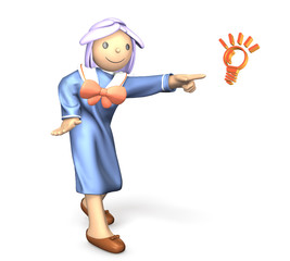 She is pointing something.