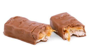 Closeup of chocolate bar isolated on white