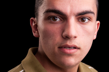 Fototapeta premium Portrait of young caucasian teenage, closeup headshot
