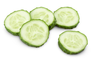 Sliced of cucumber isolated on white with clipping path