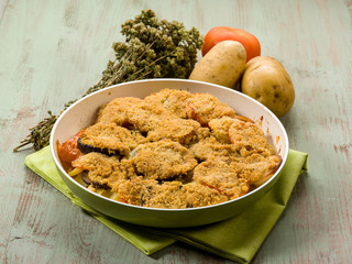 gratin with eggplants potatoes and tomatoes